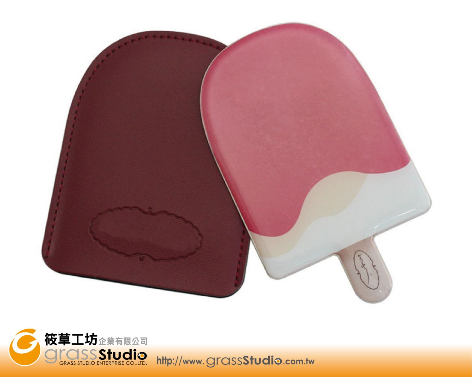 冰棒PU皮套化妝鏡(不銹鋼滴膠)